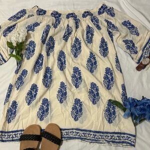 Kori America Women’s Off the Shoulder Blue Floral Print Mini Dress